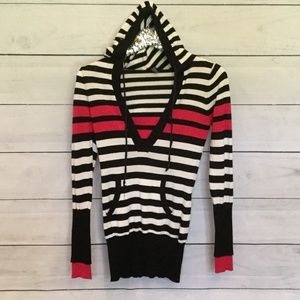 Rue 21 v neck sweater striped hood small